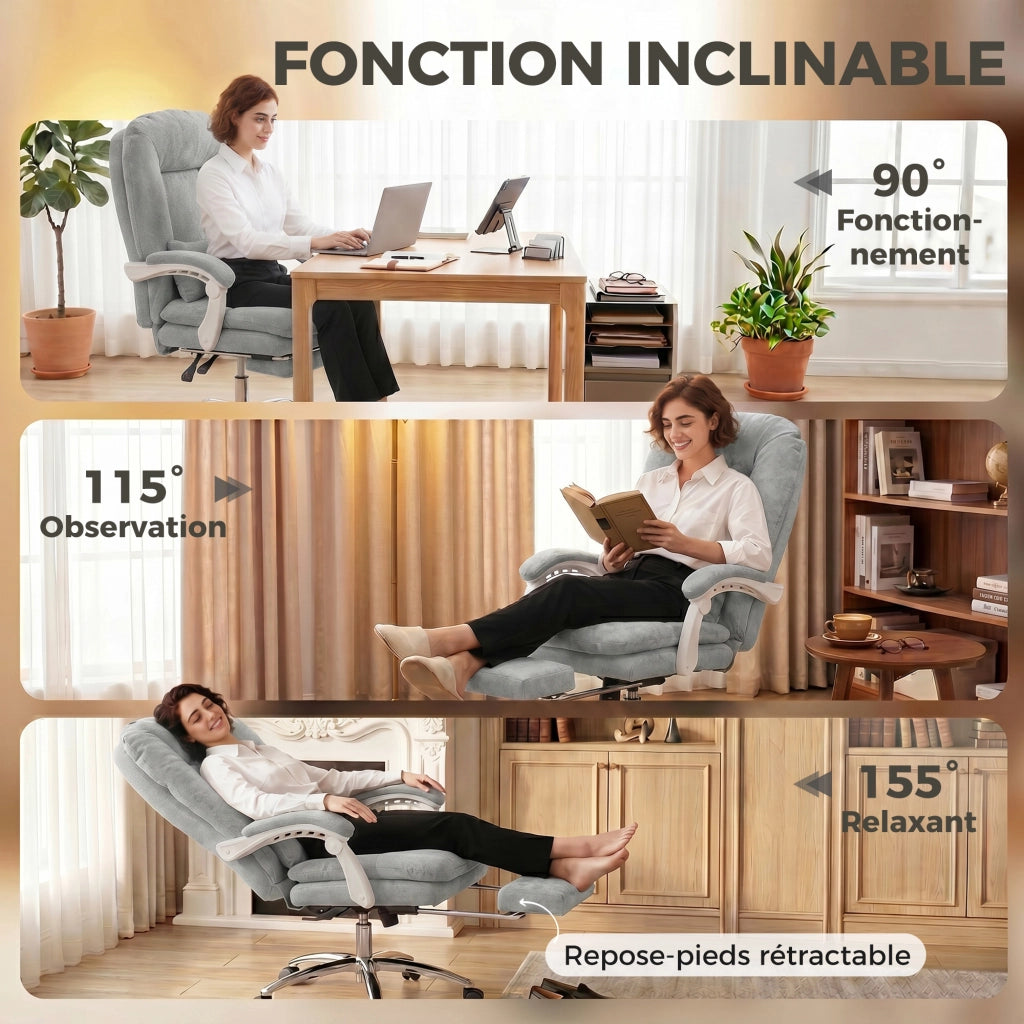 Poltrona da ufficio ergonomica reclinabile in velluto ¨C zephmum ¨C grigio chiaro