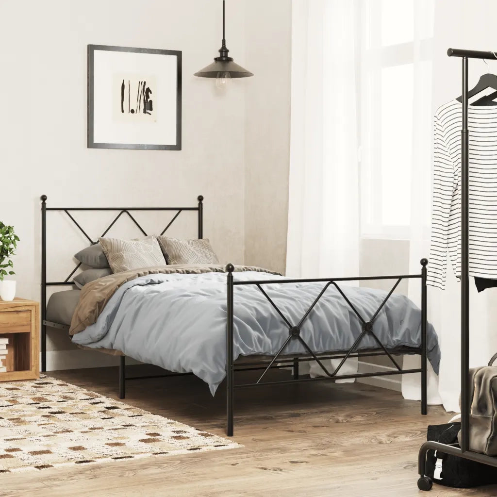 Giroletto con Testiera e Pediera-Struttura Letto Metallo Nero 90x200 cm 343557