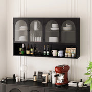 Mobile pensile con 4 ante in vetro e metallo per cucina e soggiorno nero 120 × 23 × 70 cm