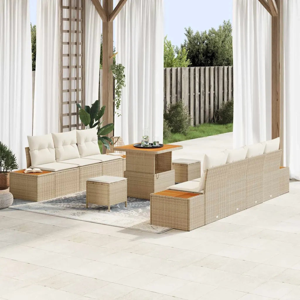 Set Divano da Giardino con cuscino 10 pcs Beige e Crema