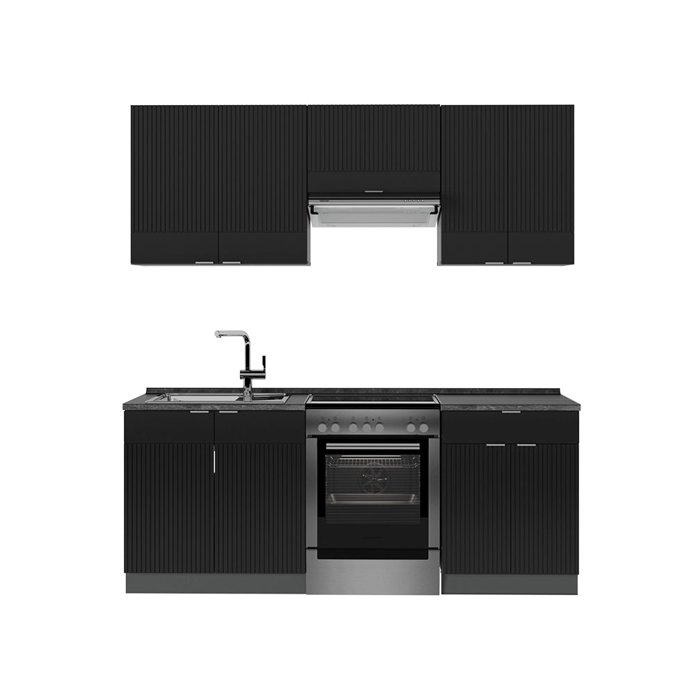 Cucina componibile Fame-Line Nero rigato/Antracite 200 cm, PL Antracite Vicco