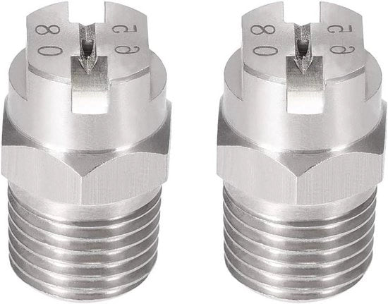 Mondstuk per alta pressione, acciaio inossidabile 304, 65 gradi, apertura 1,8 mm, 2 pezzi, con connettore 1/4 BSPT, minimo 75 caratteri.
