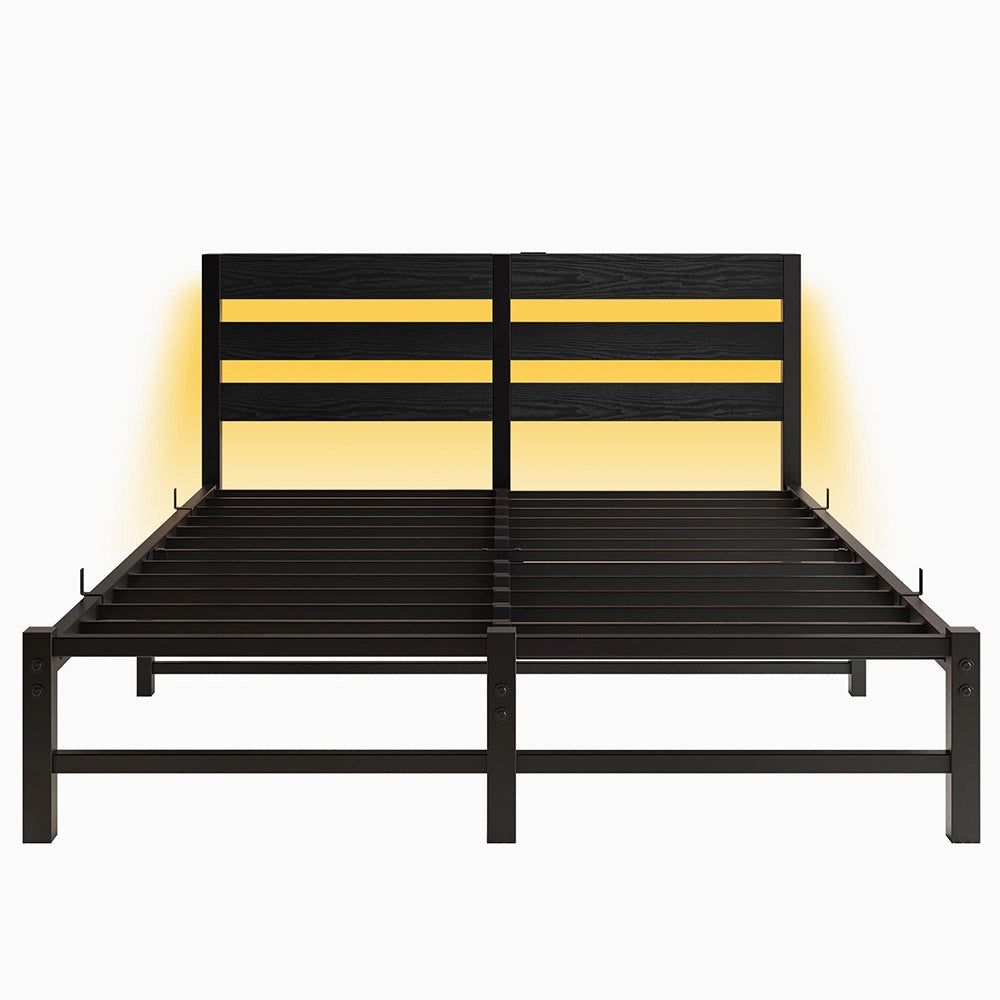 Letto 140x190cm LED - Xylo - USB spazio sotto letto metallo