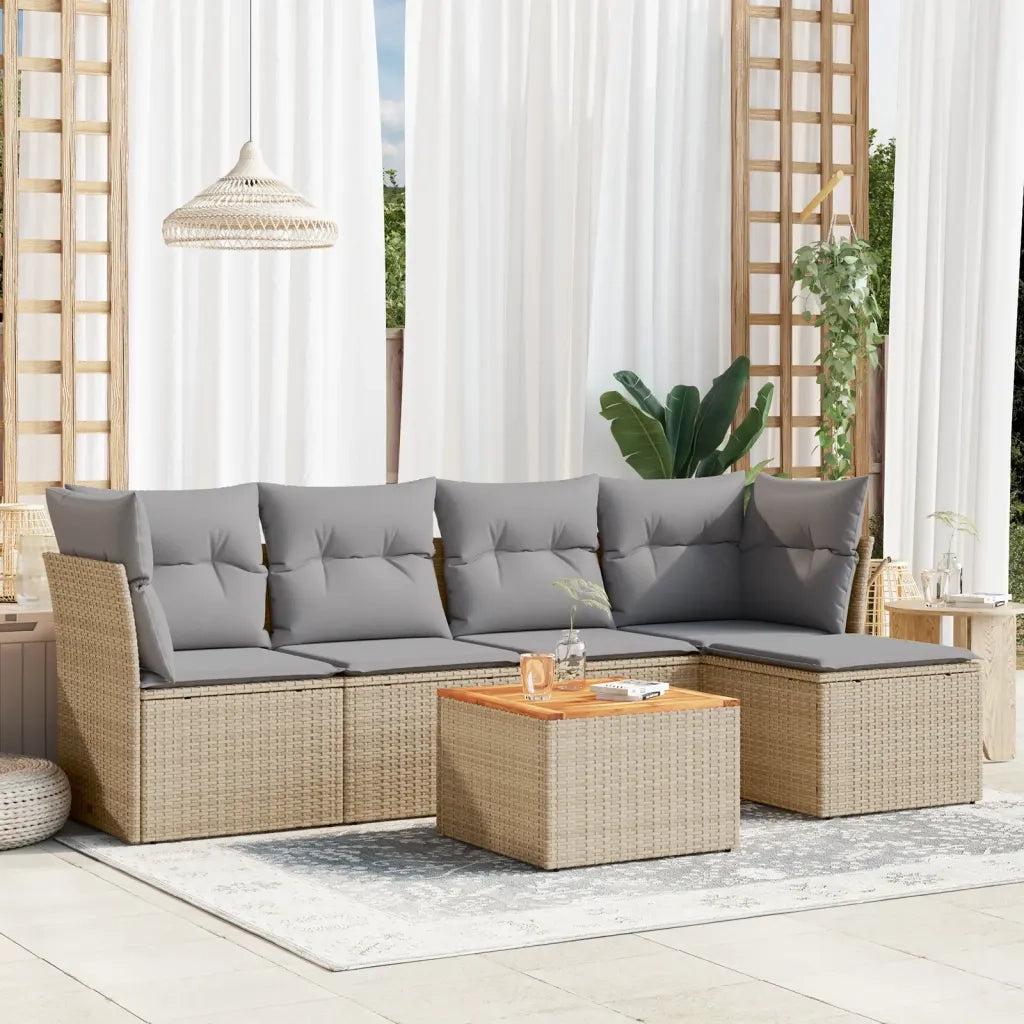 Set Divano da Giardino 6 pz con Cuscini Beige Misto Polyrattan 3255947
