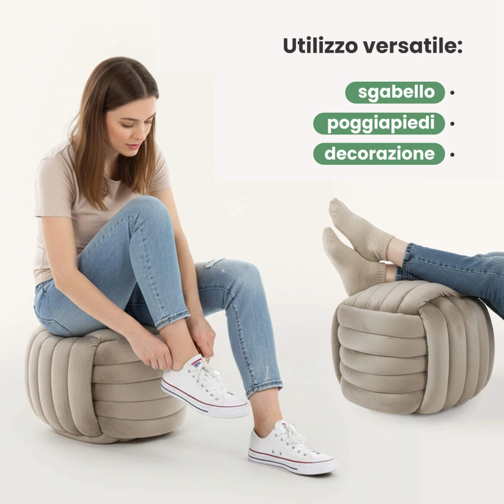 Pouf annodato in velluto 53 cm NILO Beige Polvere