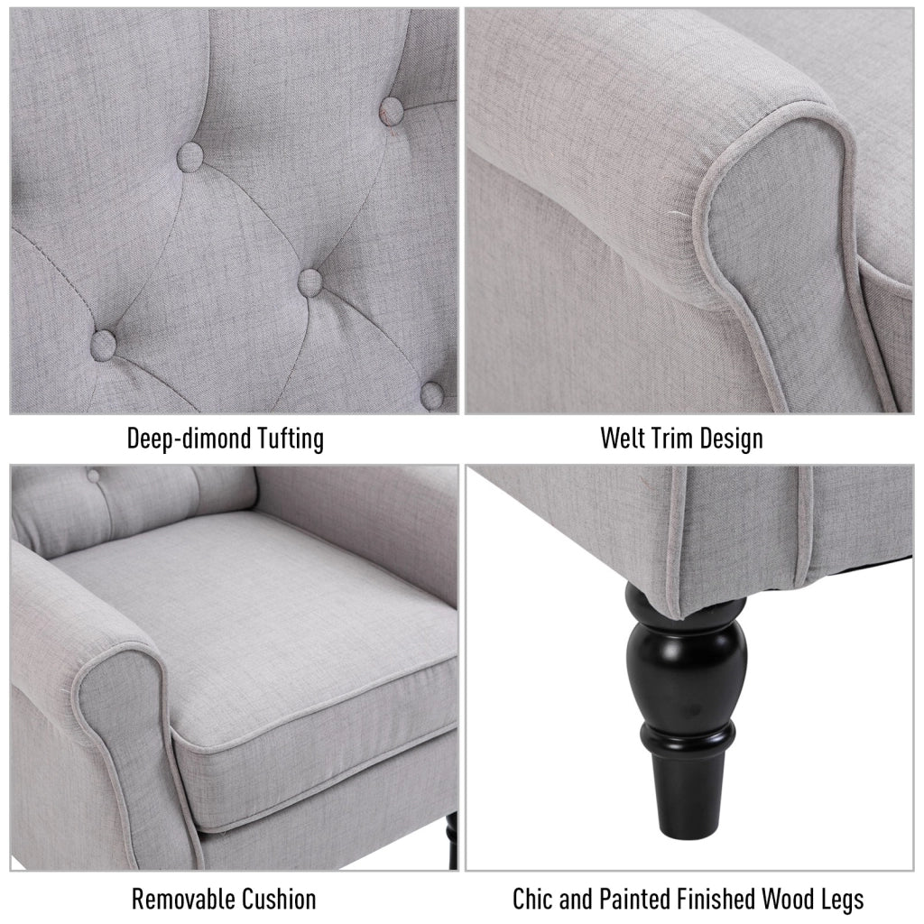 EasyComfort Poltrona Grigia in Stile Francese con Ampia Seduta, Gambe rivestite in Legno e Cuscini Sfoderabili