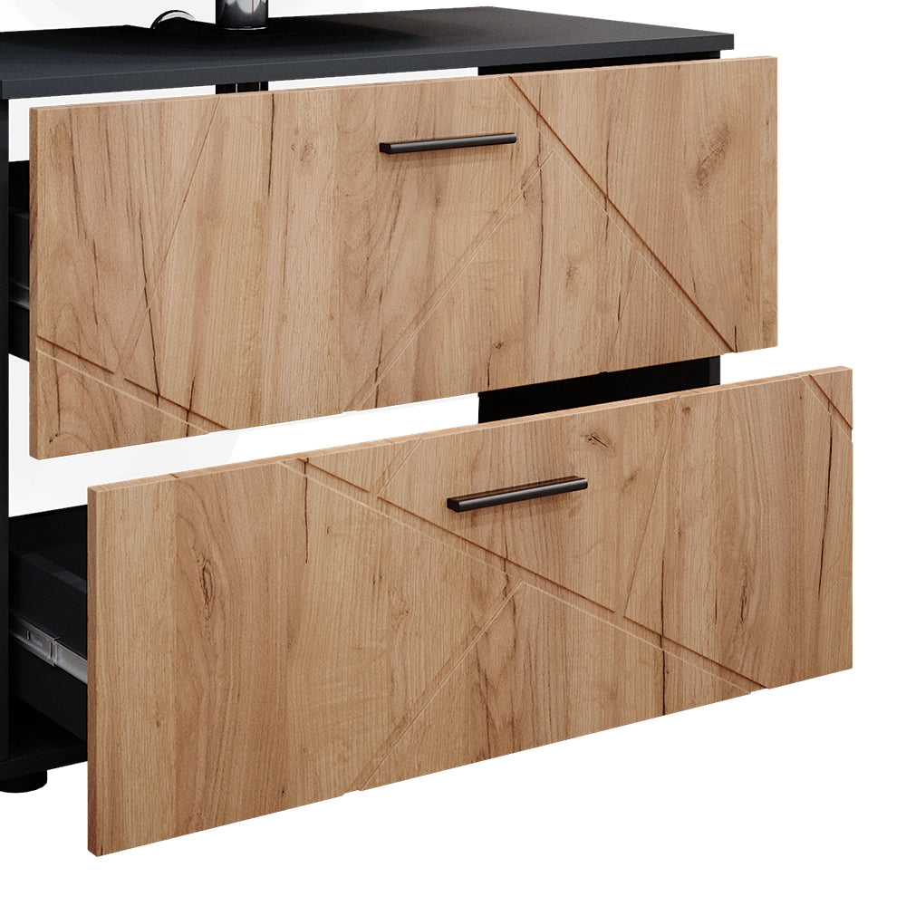 Vicco Set mobili bagno Quercia dorata/antracite 3 parti, con cassettiera e mobile midi