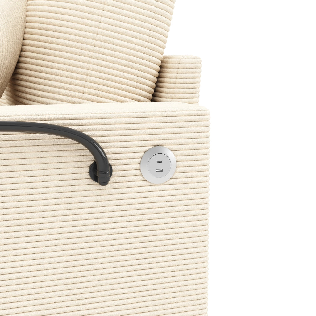 DIVANO Relax 163x140x82 cm in velluto a coste beige, 2 posti