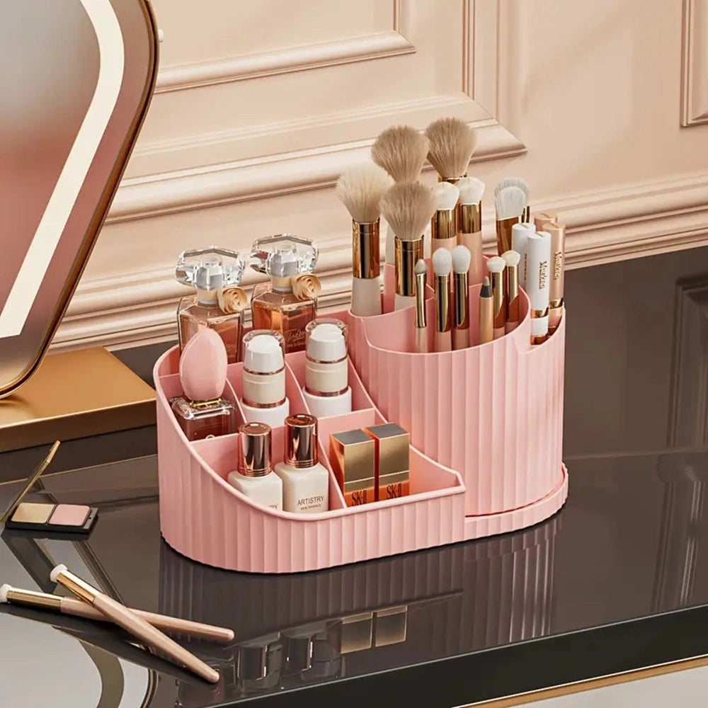 Trade Shop - Organizzatore Per Trucco Cosmetici Rotante Con Portapennelli Multiscomparto Compatto -