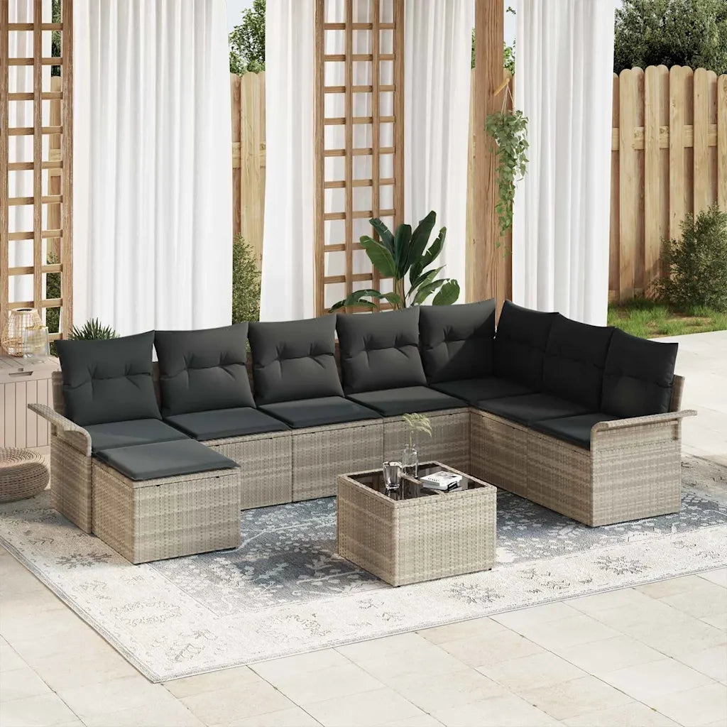 Set Divano da Giardino con cuscino 9 pcs Grigio Poly Rattan 3354161