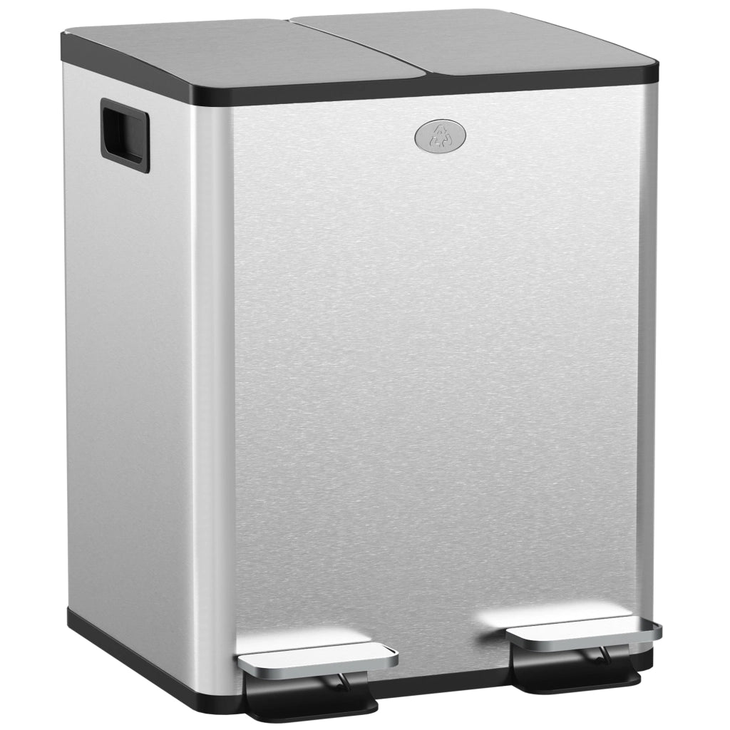 Pattumiera a Pedale 2 Sezioni da 20L 45,8x36x51,6 cm in Acciaio Inox e PP