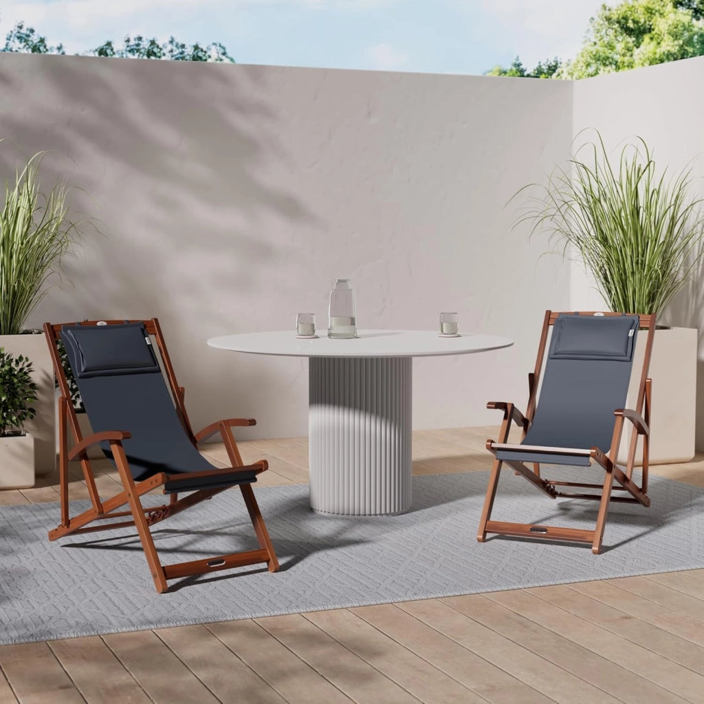 ® Sedia a Sdraio in Legno Acacia Pieghevole con Poggiatesta Traspirante Poltrona Relax Sedie Esterno Giardino