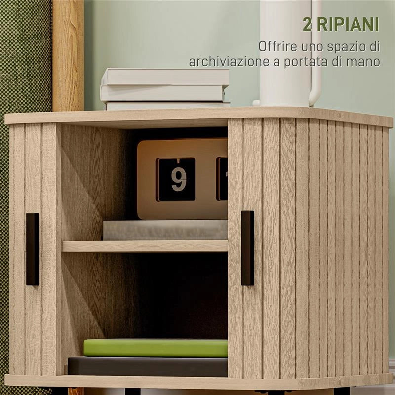 SET 2 COMODINI IN STILE NORDICO CON RIPIANO A 2 LIVELLI IN LEGNO E ACCIAIO 48X40X48 CM NERO E ROVERE