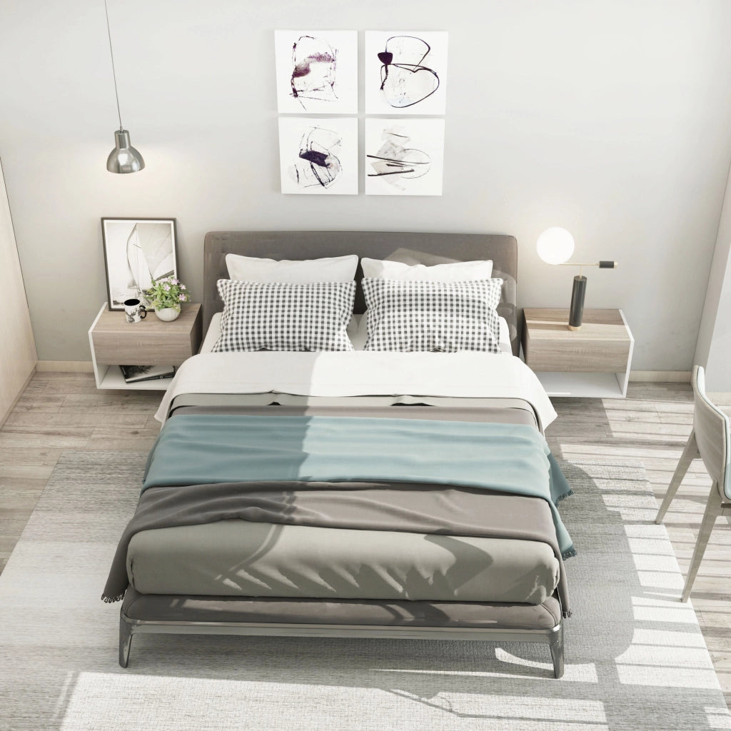Comodino sospeso ¨C zephmum ¨C 2 pezzi, bianco, legno effetto rovere
