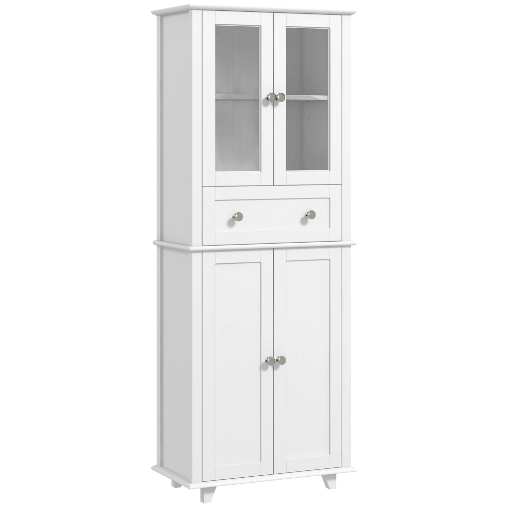 Armadio Cucina con Ante Vetro e Cassetto ¨C Zephmum ¨C 61x35x168,5 cm Bianco