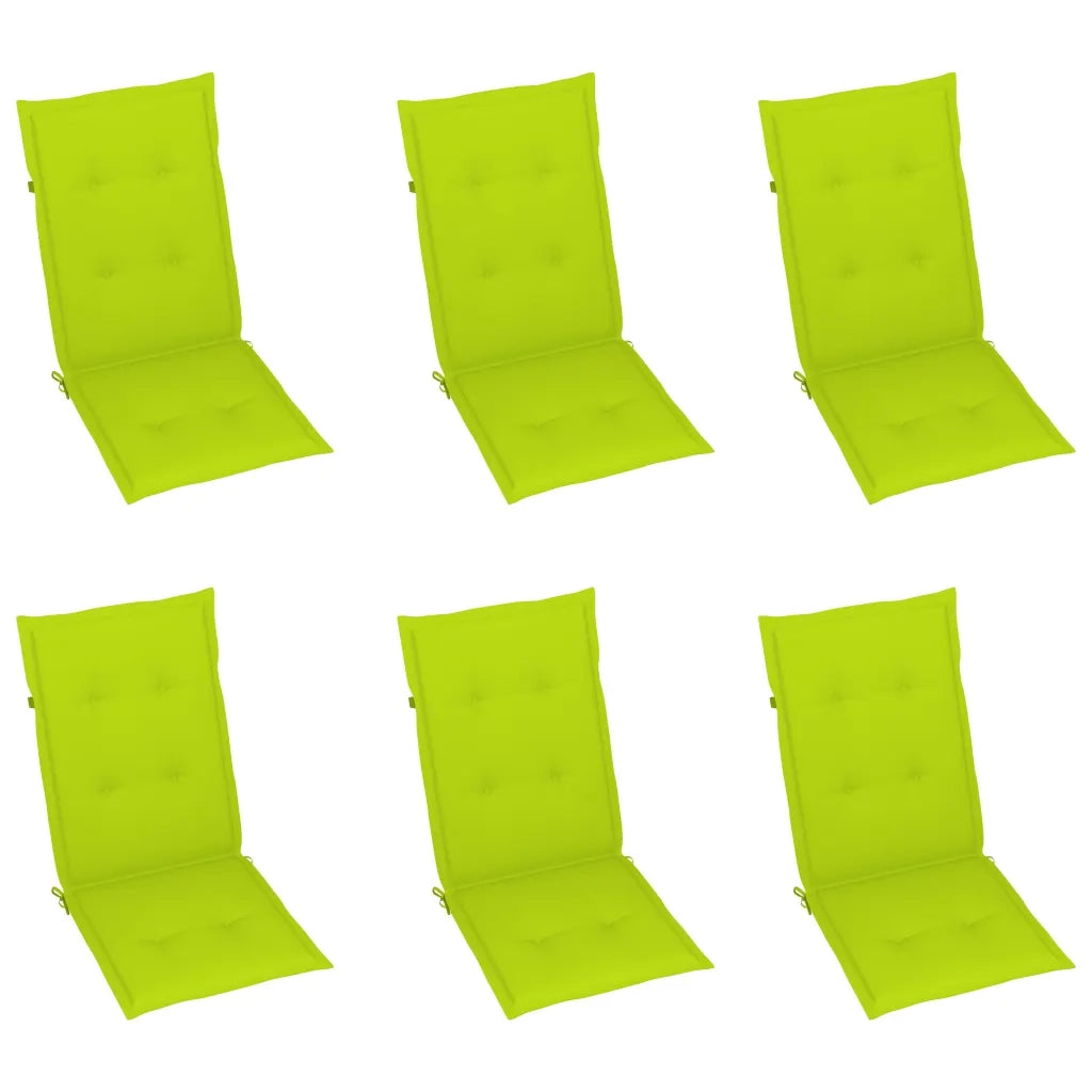 Sedie da Giardino 6 pz e Cuscini Verde Brillante Massello Teak 3065571