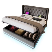 Letto Contenitore Letto Matrimoniale 160 x 200 cm con USB e LED Regolabile; senza Materasso; Beige