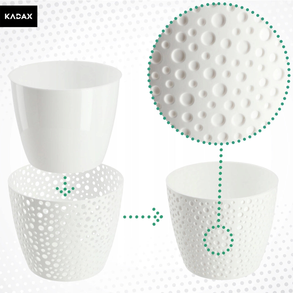 Vaso da fiori KADAX, vaso da fiori, coperchio rotondo, supporto per fiori in plastica, 21 cm, bianco