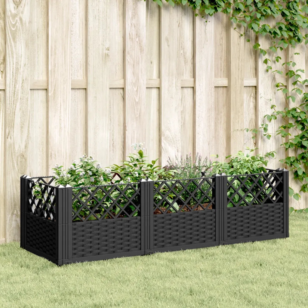 Fioriera | Cassetta per fiori | Vaso da Giardino con Picchetti Nera 123,5x43,5x43,5 cm PP