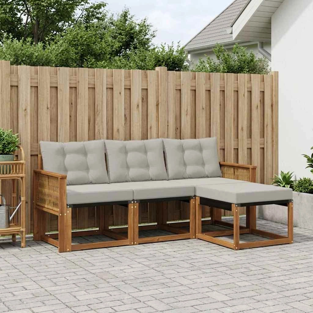 Set di divani da esterno 4 pz Naturale e Grigio Chiaro 3381875