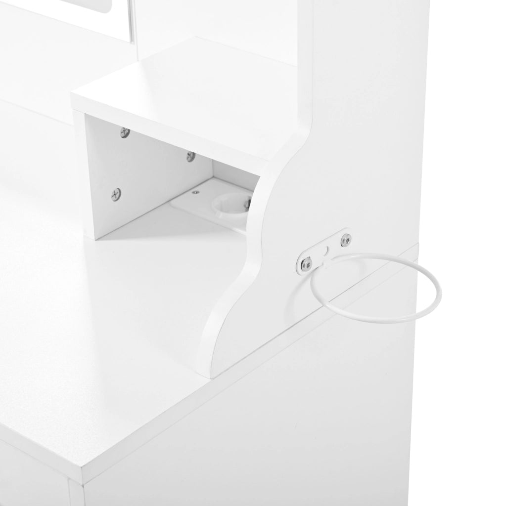 Toeletta ULEVR 105x40x152 cm con specchio LED, 6 cassetti, 4 ante e prese USB/Type-C, bianca