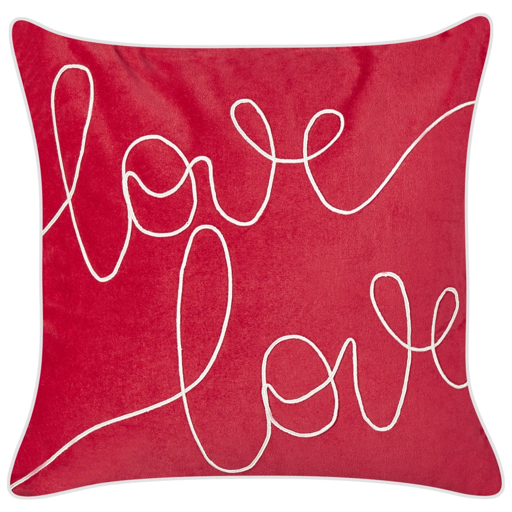 Set di 2 cuscini in velluto di cotone rosso fatto a mano con ricamo di scrittura quadrato 45 x 45 cm sfoderabile con imbottitura