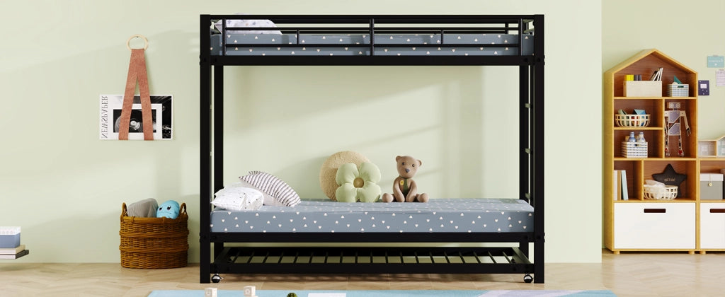 DESMIU Letto a castello per bambini 90 × 200 cm con letto estraibile, 2 posti, senza materasso, metallo, nero