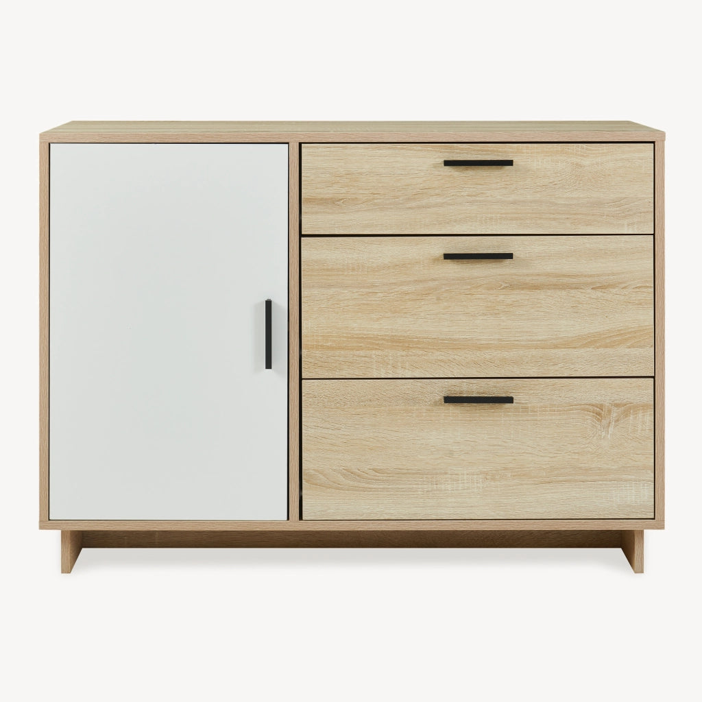 Comò Kenta con Ante e Cassetti Cassettiera Multiuso 100x35x72 cm Effetto Rovere Sonoma / Bianco [en.casa]