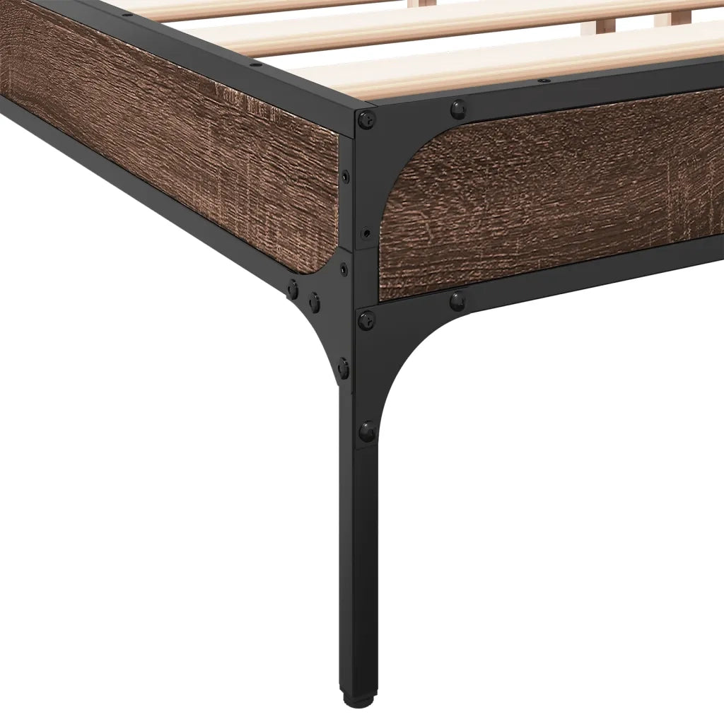 Letto matrimoniale | Letto per adulti | Giroletto Rovere Marrone 200x200cm in Legno Multistrato Metallo