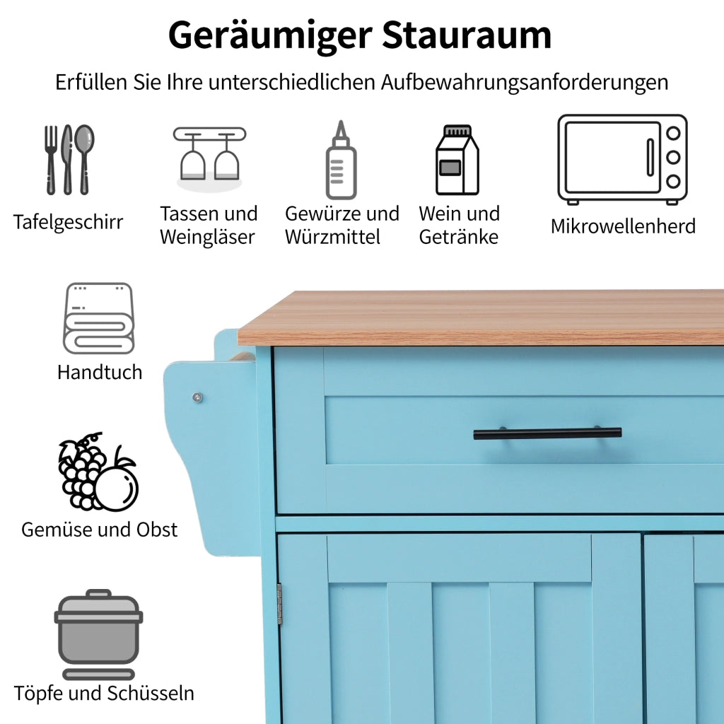 CARRELLO DA CUCINA 129x71x91,5 cm Blu MDF con piano ribaltabile