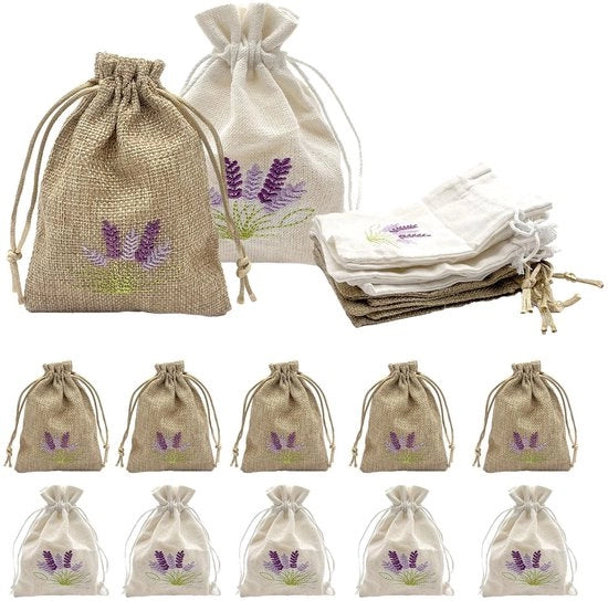 Zaketti di Lavanda 12 pezzi - Borse di Cotone/Lino - Borse Profumate per Armadio - Borse di Regalo - Dimensioni Perfette - Materiale di Alta Qualità