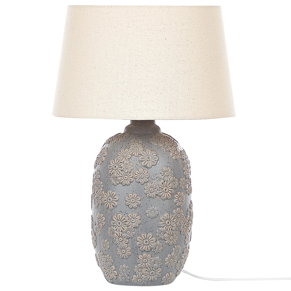 Lampada da Tavolo in Ceramica Grigio e Beige 46 cm Motivo Floreale Paralume Impero Comodino Soggiorno Camera da Letto Illuminazione