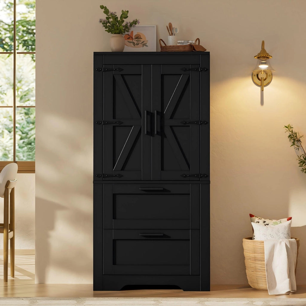 Armadio alto 60x30x128 cm con ripiani regolabili in PB e MDF nero