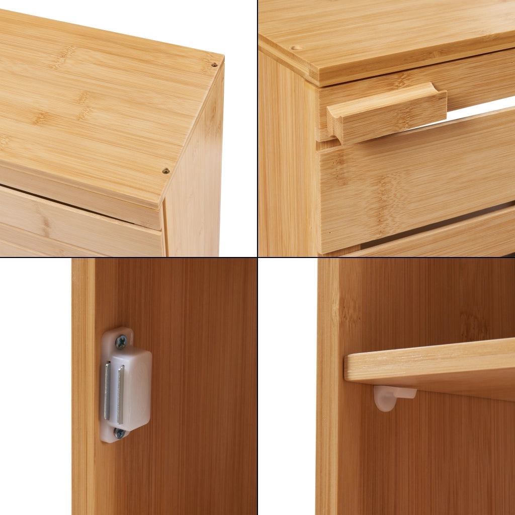 Mobiletto da Parete Epind con Scomparti Chiusi per Bagno Cucina 50x33x20 cm - Bambù Naturale [en.casa]
