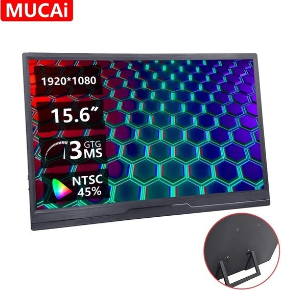 Monitor Portatile - 15,6 Pollici - 1920x1080 - Full HD - Con Protezione - Nero