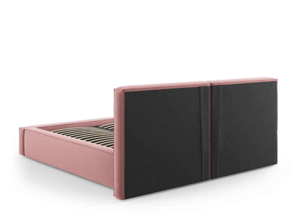 Cosmopolitan Design - Letto a cassettone con testiera doppia "Arendal" 180x200cm in velluto rosa 
