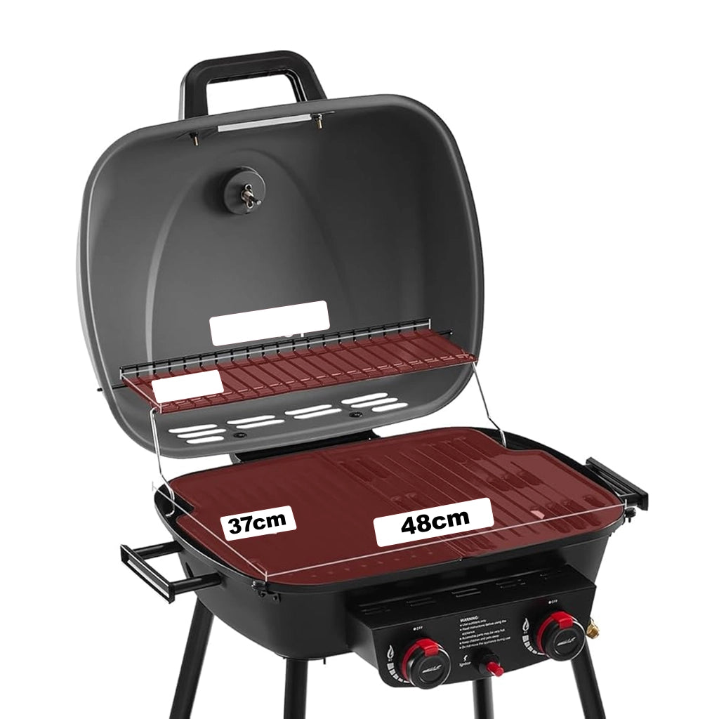 Barbecue a gas 2 fuochi bbq con accensione piezo e mensola portaoggetti con griglie in ghisa - compatto e stabile