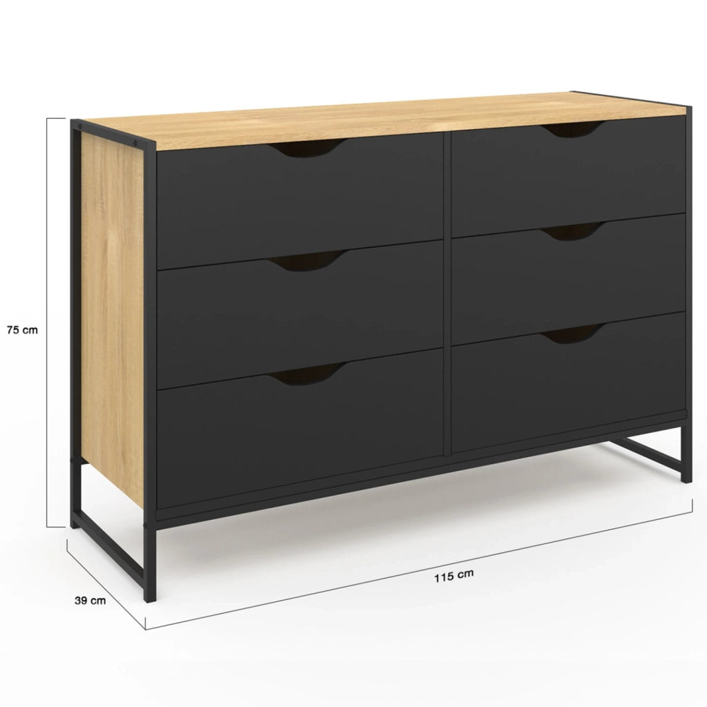 IDMarket - BOSTON Arcón de 6 cajones 115 cm diseño industrial