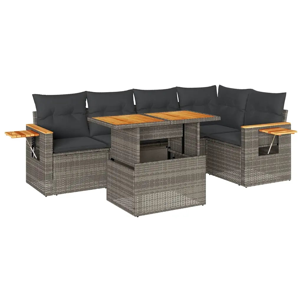 Set Divano da Giardino 6pz con Cuscini Grigio Polyrattan Acacia 3327602