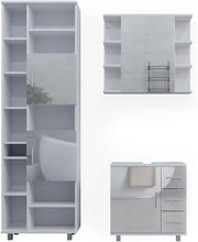 Set mobili bagno Ilias, Bianco lucido, 60 cm, composto da mobile sottolavabo, specchiera e colonna alta