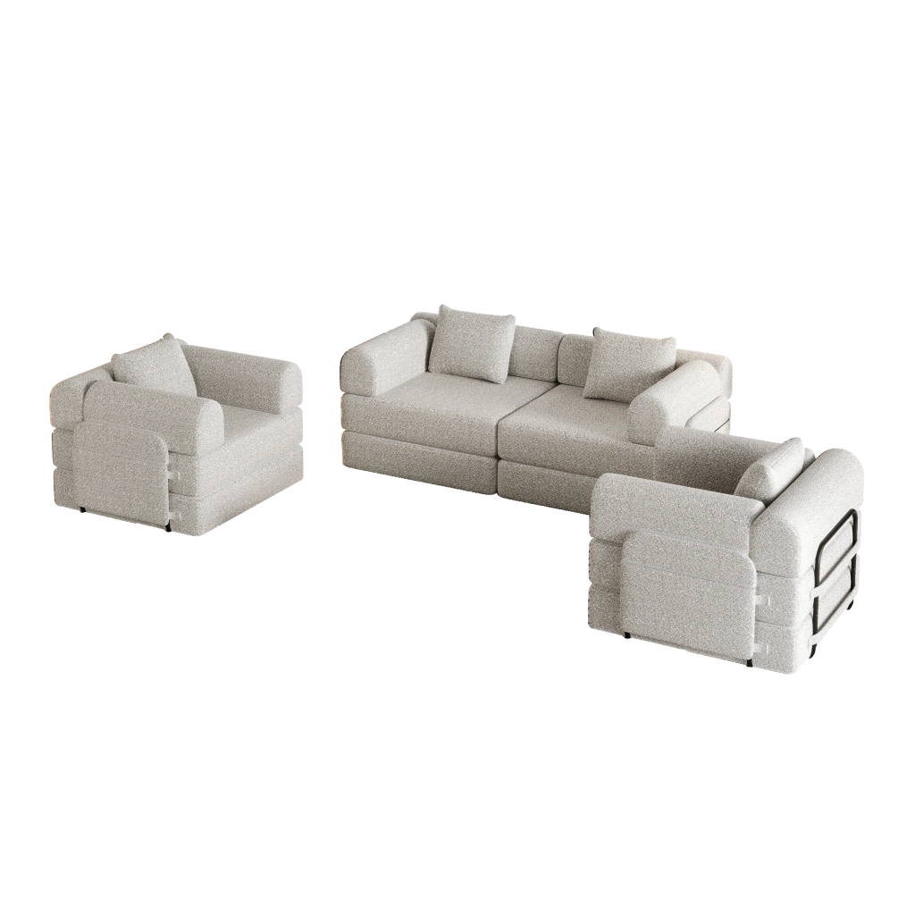 Divano letto 2-in-1 in chenille con vano portaoggetti nel bracciolo e struttura in acciaio