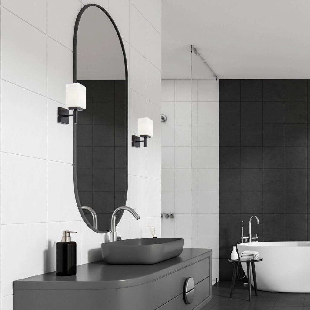 Applique bagno Zenkai nero vetro bianco E14 IP44 Rabalux