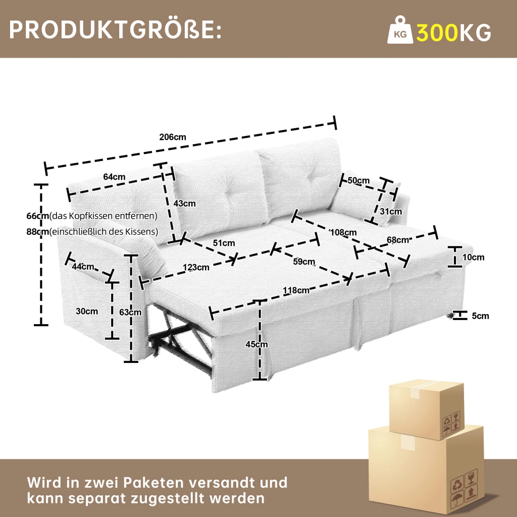Divano letto modulare con contenitore sedute con tasche laterali e cuscini in tessuto a coste nero 206 × 108 × 66 cm