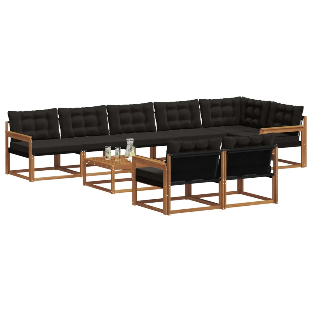 Set di divani da esterno con cuscino 9 pcs Naturale e Nero 3369595