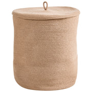Cesto portaoggetti in cotone beige con coperchio, cesto per la biancheria, accessori in stile boho