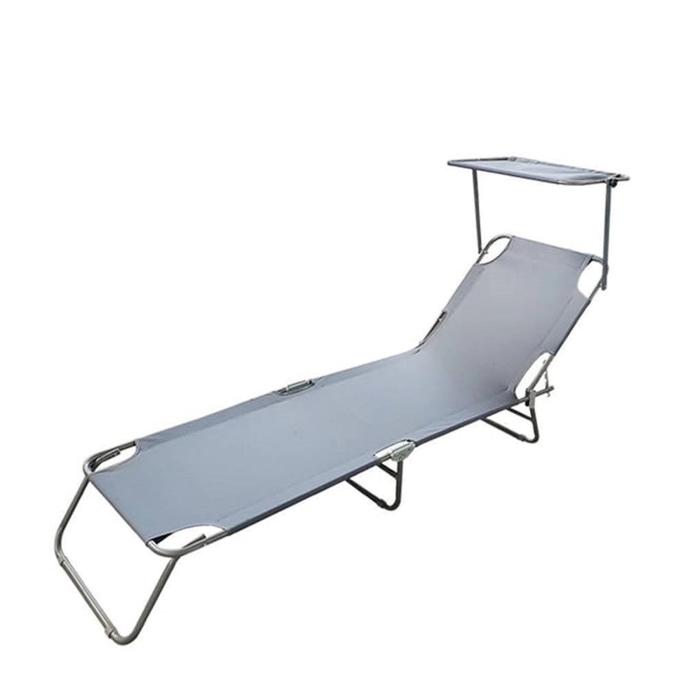 Trade Shop - Lettino Con Tettuccio Parasole Grigio Sdraio Prendisole 187x55x24 Cm Pieghevole 281019 -