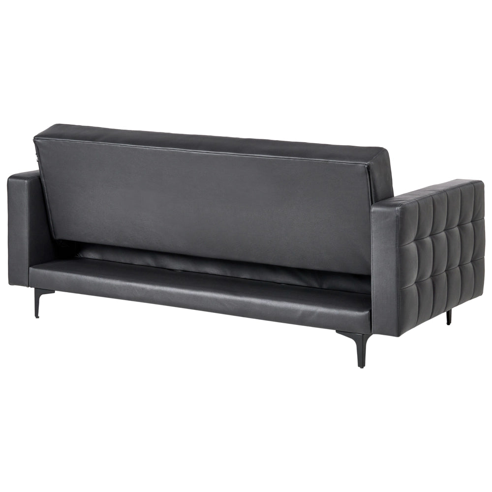 Chaise longue in ecopelle nera trapuntata moderna soggiorno divano reclinabile gambe argento braccioli