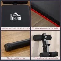 Panca per Addominali Pieghevole e Regolabile con Schienale Imbottito, 47x139x51-69cm, Nero e Rosso