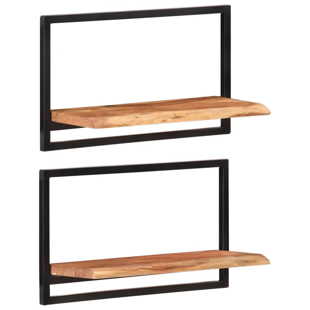 2 pz Mensole Parete | Mensola sospesa 60x25x35 cm Legno Massello Acacia e Acciaio