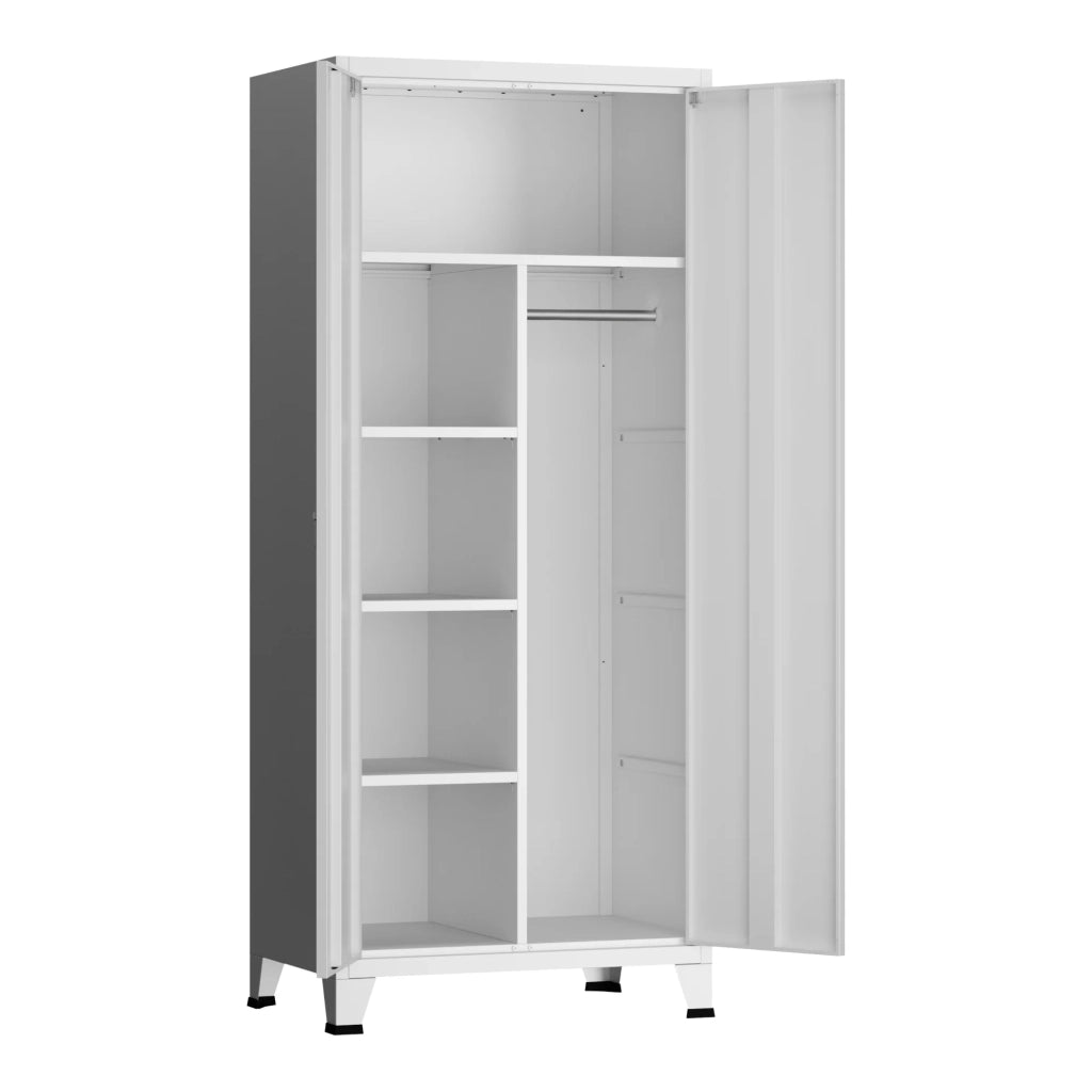 Armadio/Scaffale Mobiletto Portaoggetti 180 x 90 x 40 cm Camera da Letto Bianco Acciaio 03_0008872